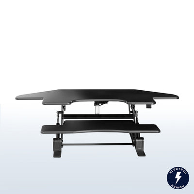 Heavy-duty height adjustable corner desk converter monitor riser with 2 tiers.