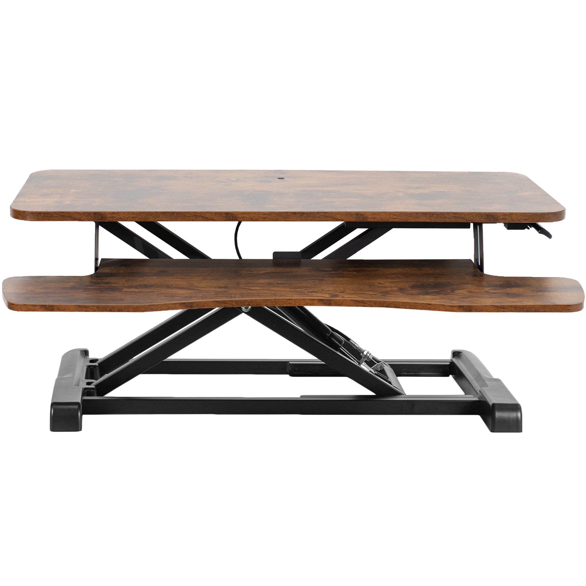 Sturdy height adjustable 2-tiered rustic desk riser for ergonomic office workstation.