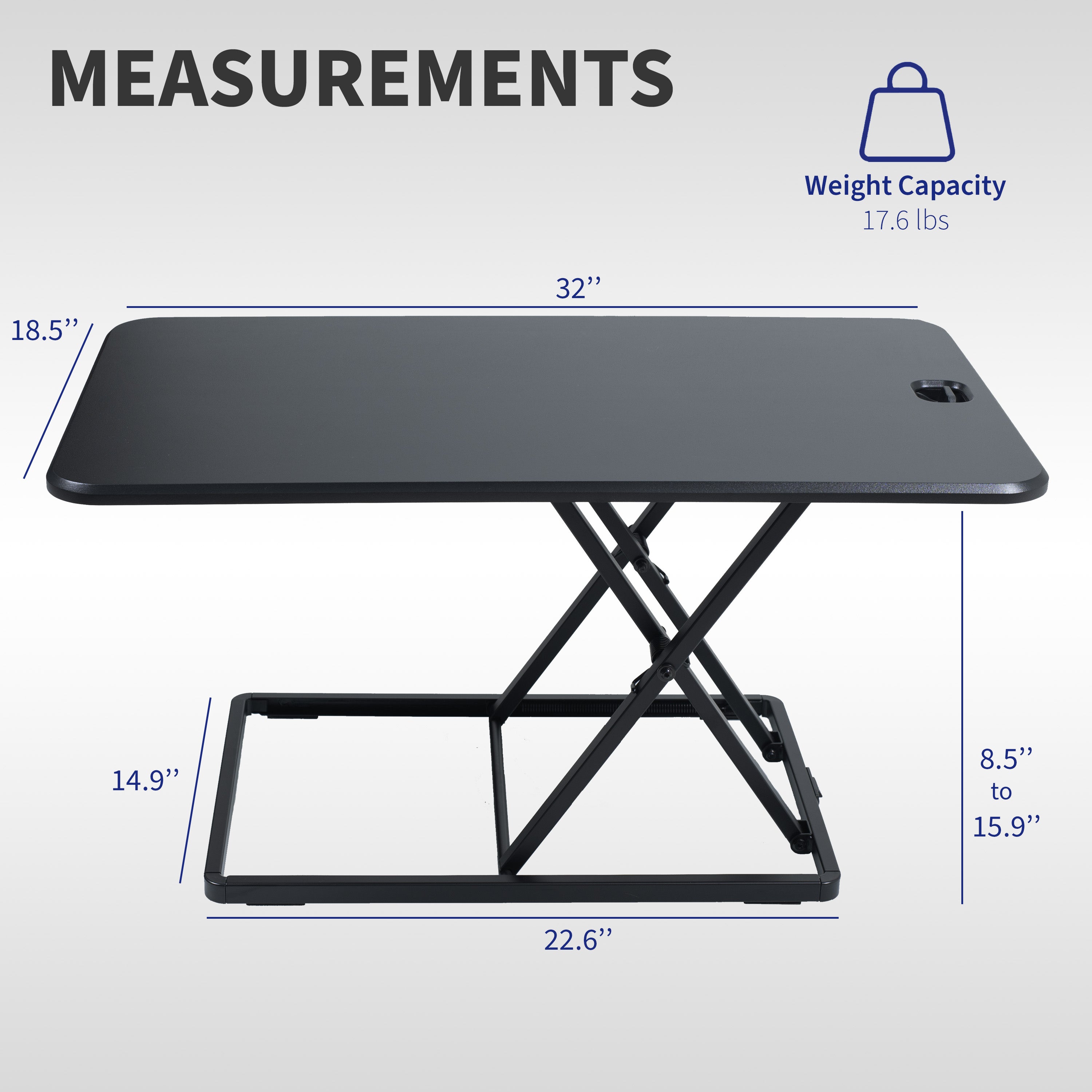 Heavy-duty height adjustable desk converter monitor riser.