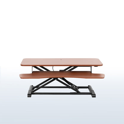 Heavy-duty height adjustable desk converter monitor riser with 2 tiers.