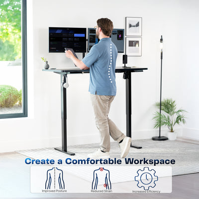Sturdy ergonomic sit or stand desk frame for active workstation with adjustable height using smart control panel.