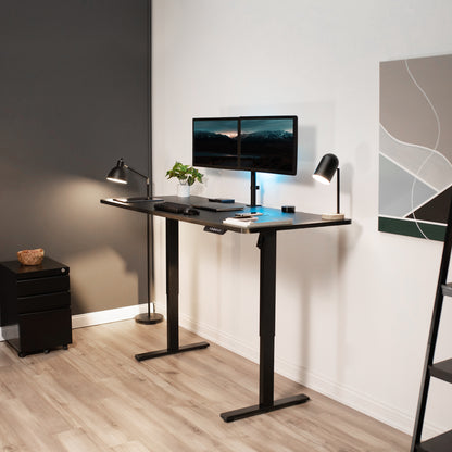 Sturdy ergonomic sit or stand desk frame for active workstation with adjustable length.