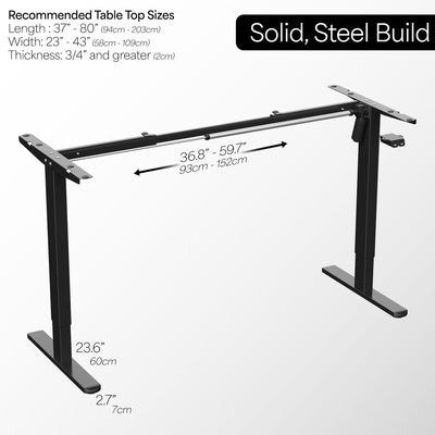 Adjustable length and adjustable height solid steel desk frame