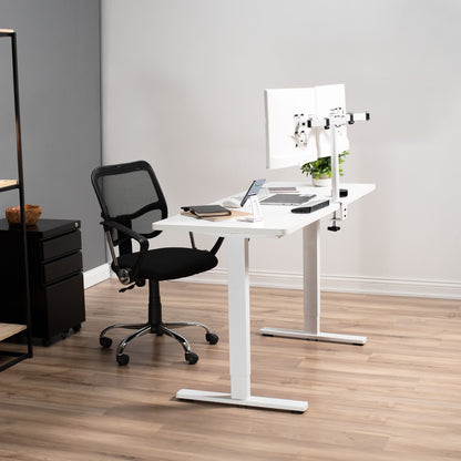 Sturdy ergonomic sit or stand desk frame for active workstation with adjustable length.