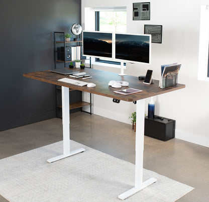 Sturdy ergonomic sit or stand desk frame for active workstation with adjustable height and 2 button controller.