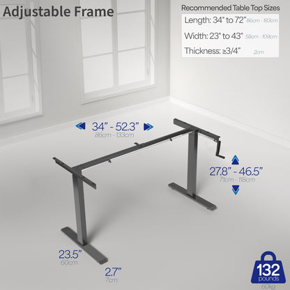 Manual Height Adjustable Stand Up Desk Frame Crank Ergonomic System