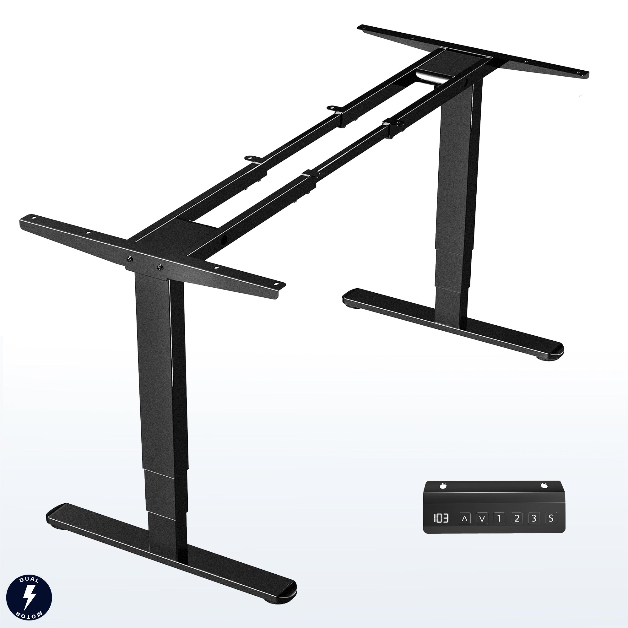 Sit or stand on demand throughout the busy day with this solid frame featuring dual thermal motors and 3-stage telescopic height adjustment.