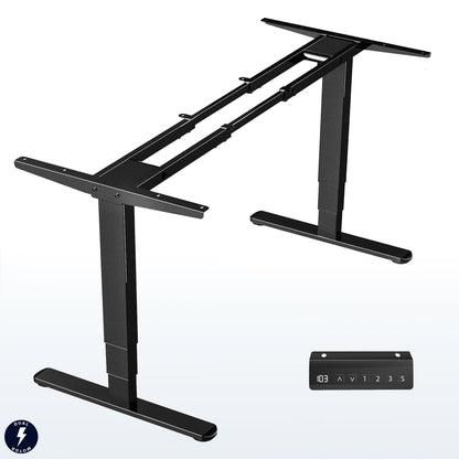 Sit or stand on demand throughout the busy day with this solid frame featuring dual thermal motors and 3-stage telescopic height adjustment.