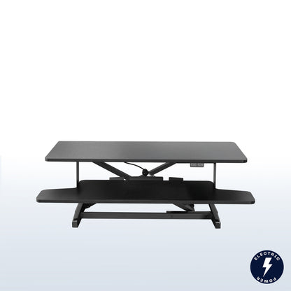 Electric Motor Desk Converter, Height Adjustable Riser, Sit to Stand Dual Monitor and Laptop Workstation with Wide Keyboard Tray