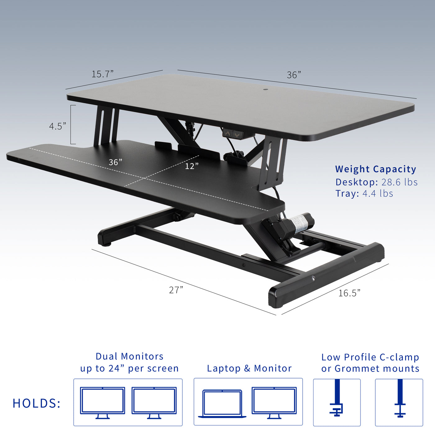 Black Electric Desk Riser – VIVO - desk solutions, screen mounting, and ...