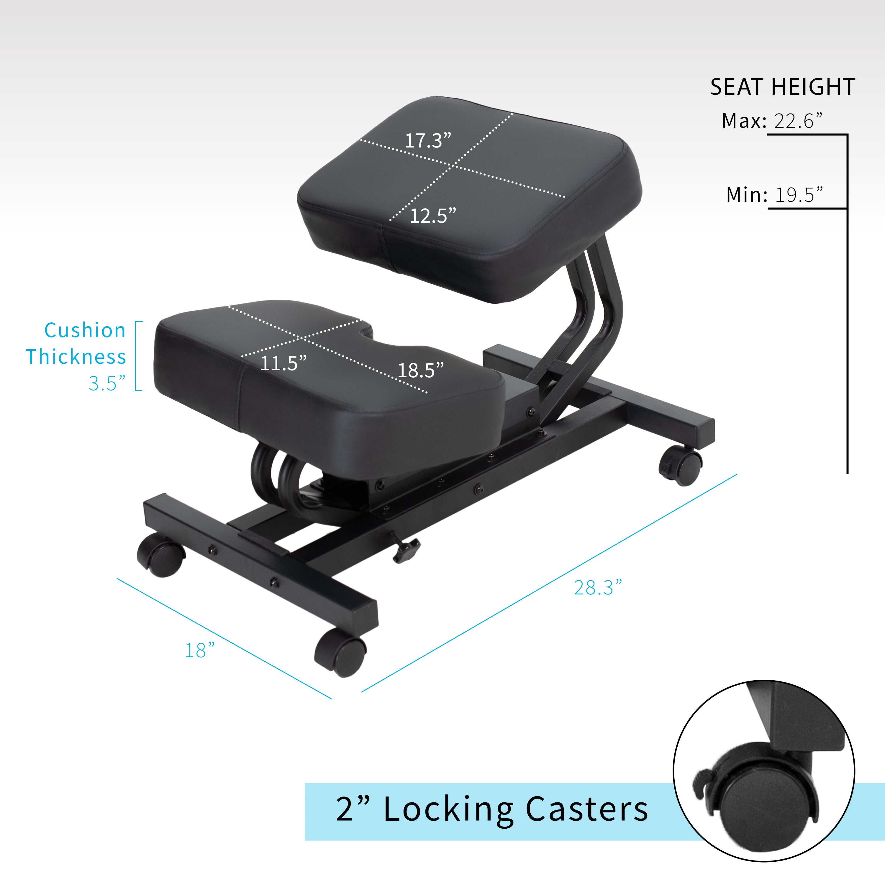 Mobile ergonomic padded rocking kneeling chair with locking casters.