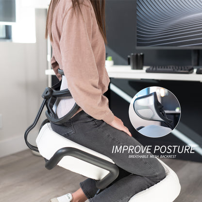 Height adjustable comfortable kneeling chair with locking caster wheels.