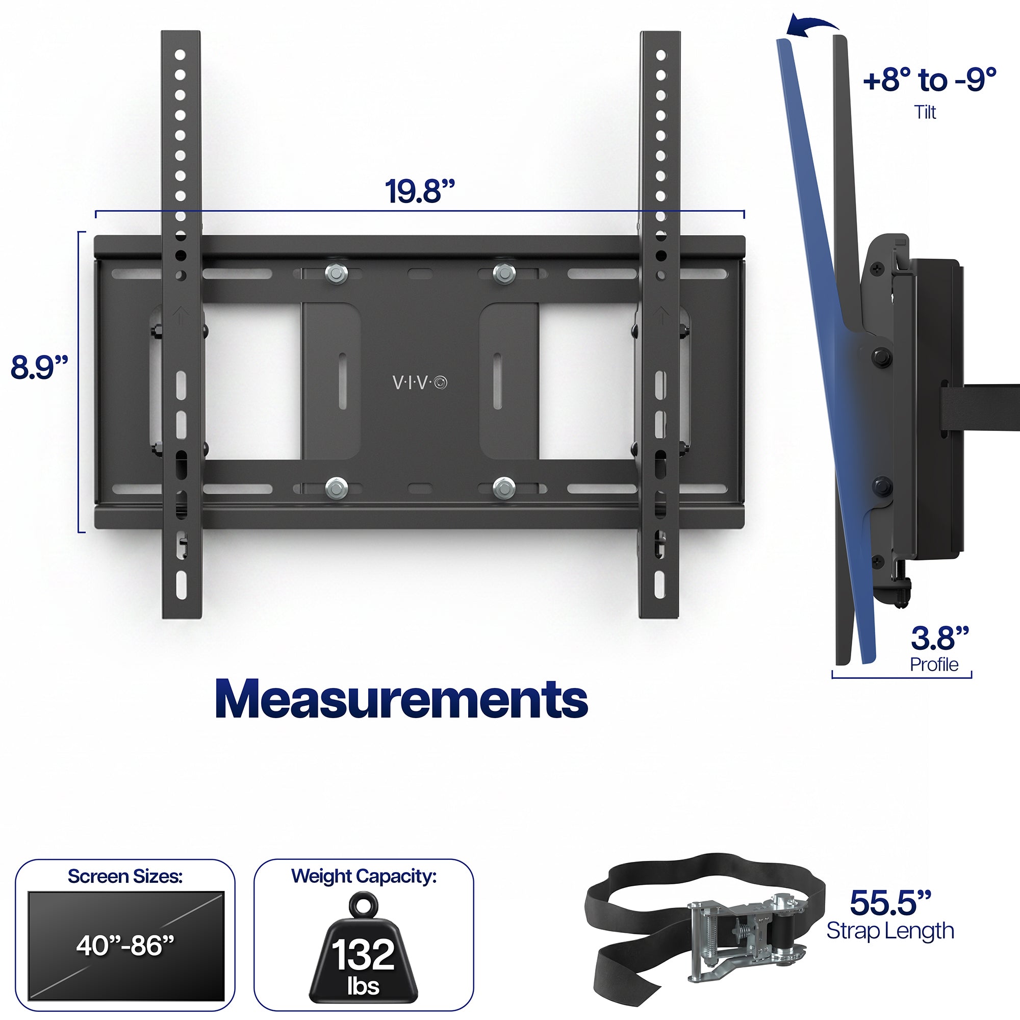 Strap-On Full Motion Round and Square Column TV Mount - 40" to 86" Screens