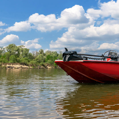 Trolling motor quick release bracket mounted on a boat.