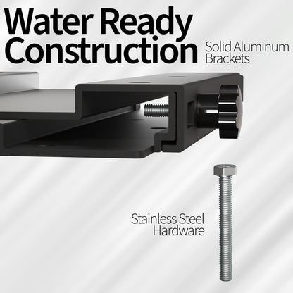 Solid aluminum brackets with stainless steel hardware