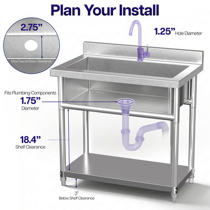 Stainless Steel Single Bowl Large Utility Sink component compatibility