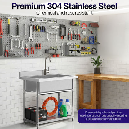 Premium 304 Stainless Steel Single Bowl Large Utility Sink that is chemical and rust resistant