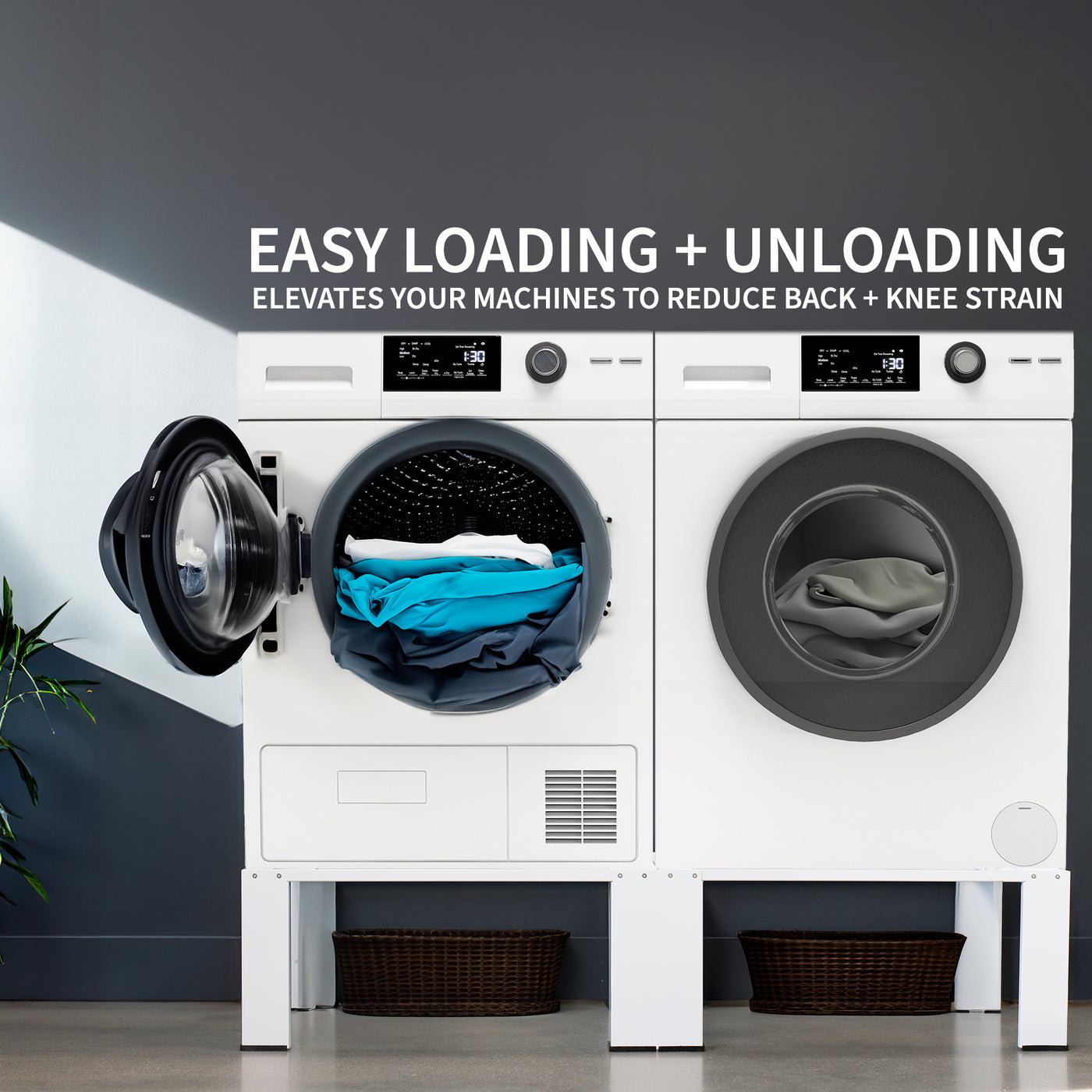 Washer and dryer pedestal raises your washer and dryer for easy access and underneath storage.