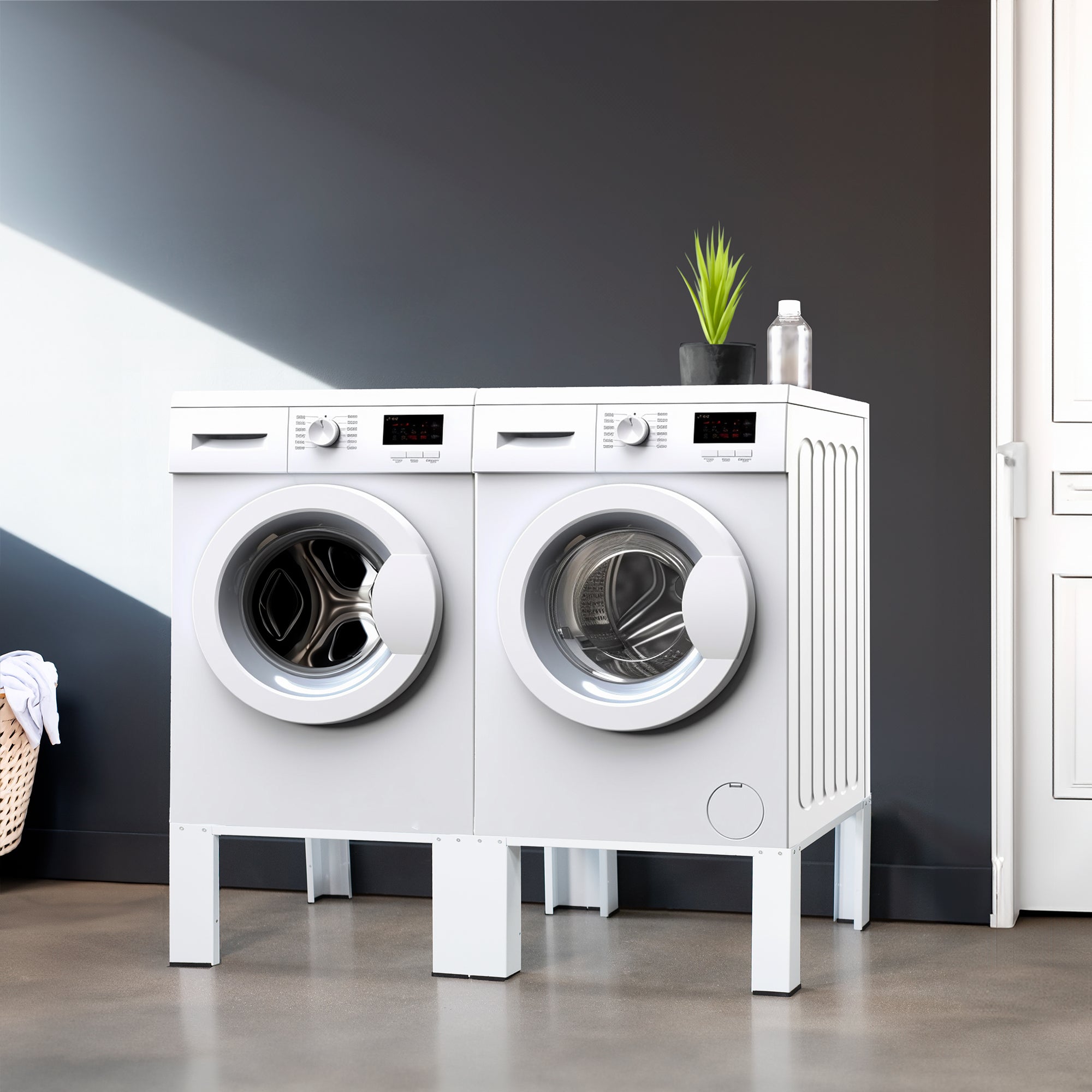 Washer and dryer pedestal raises your washer and dryer for easy access and underneath storage.