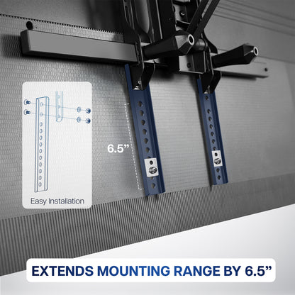 Vertical overhead VESA plate extender brackets.