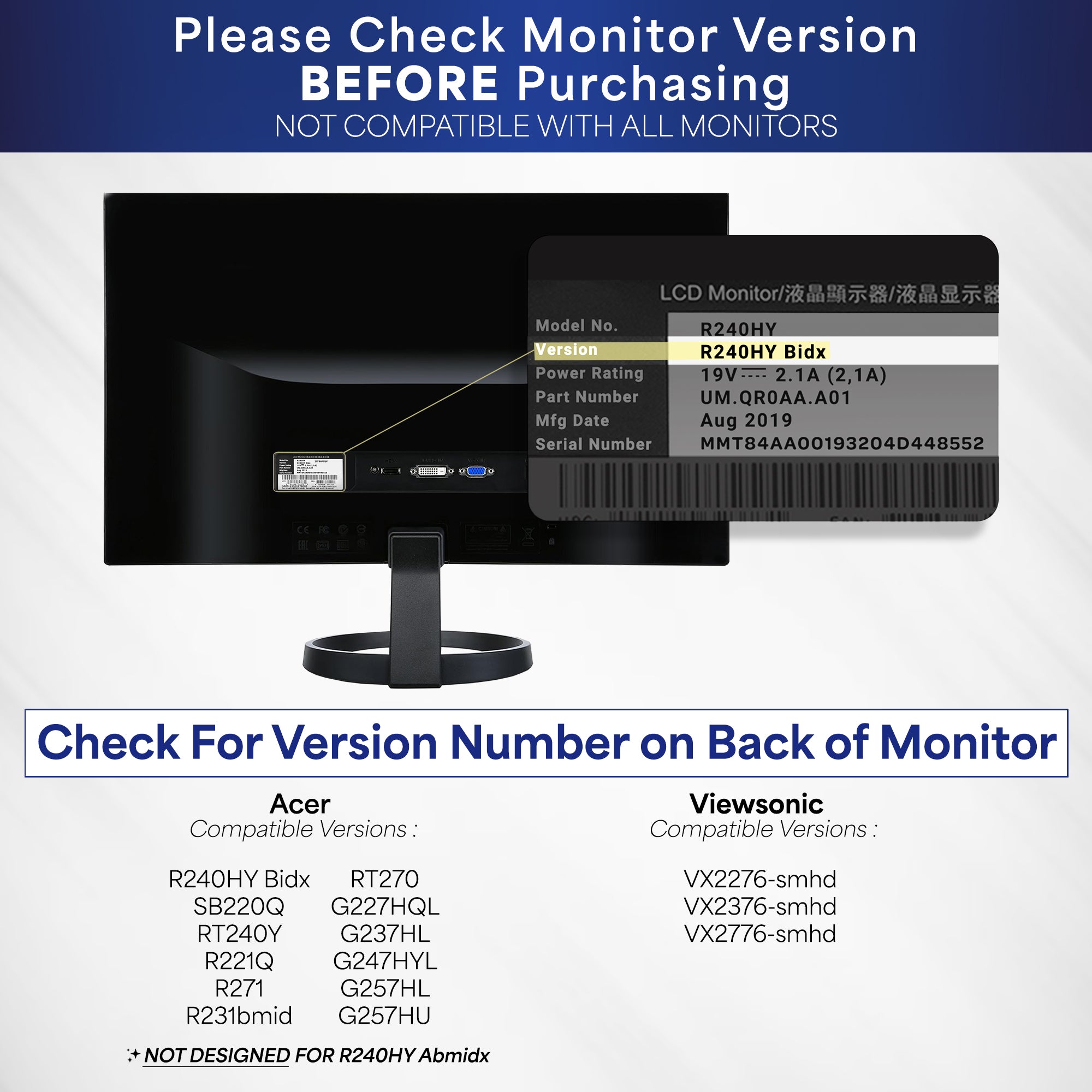 VESA Adapter for Compatible Acer and Viewsonic Monitors – VIVO - desk  solutions, screen mounting, and more