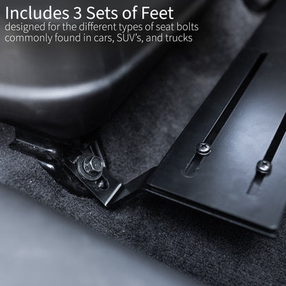 Perfect for on-the-go use, this car tablet stand anchors to the seat bolts on the passenger side chair, providing a secure and sturdy workstation.