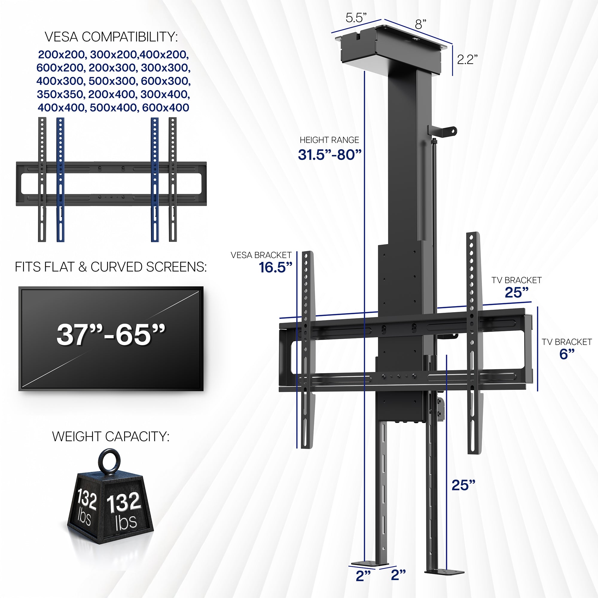 Motorized Drop Down TV Mount with Remote Control - 37” to 65