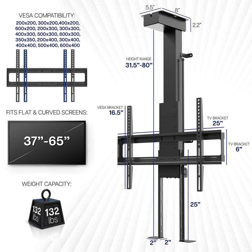 Motorized Drop Down TV Mount with Remote Control - 37” to 65” Screens ...