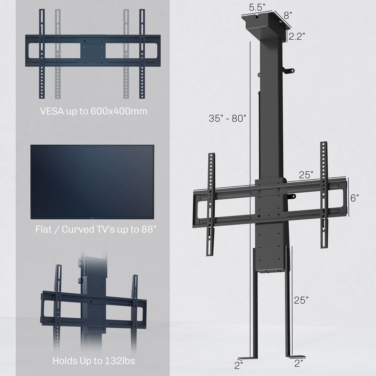 Motorized Large TV Mount with Remote Control - 43” to 88” Screens ...