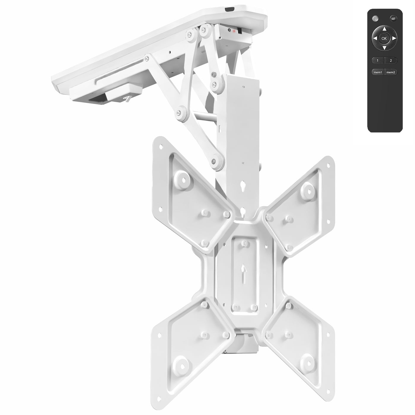 Electric Motorized Flip Down Pitched Roof Ceiling TV Mount with remote control.