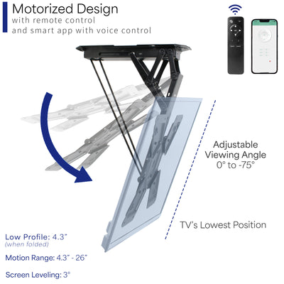 Electric Motorized Flip Down Pitched Roof Ceiling TV Mount with fold-up design.