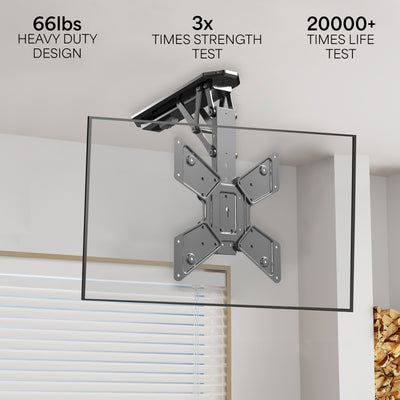 Electric Motorized Flip Down Pitched Roof Ceiling TV Mount with remote control.