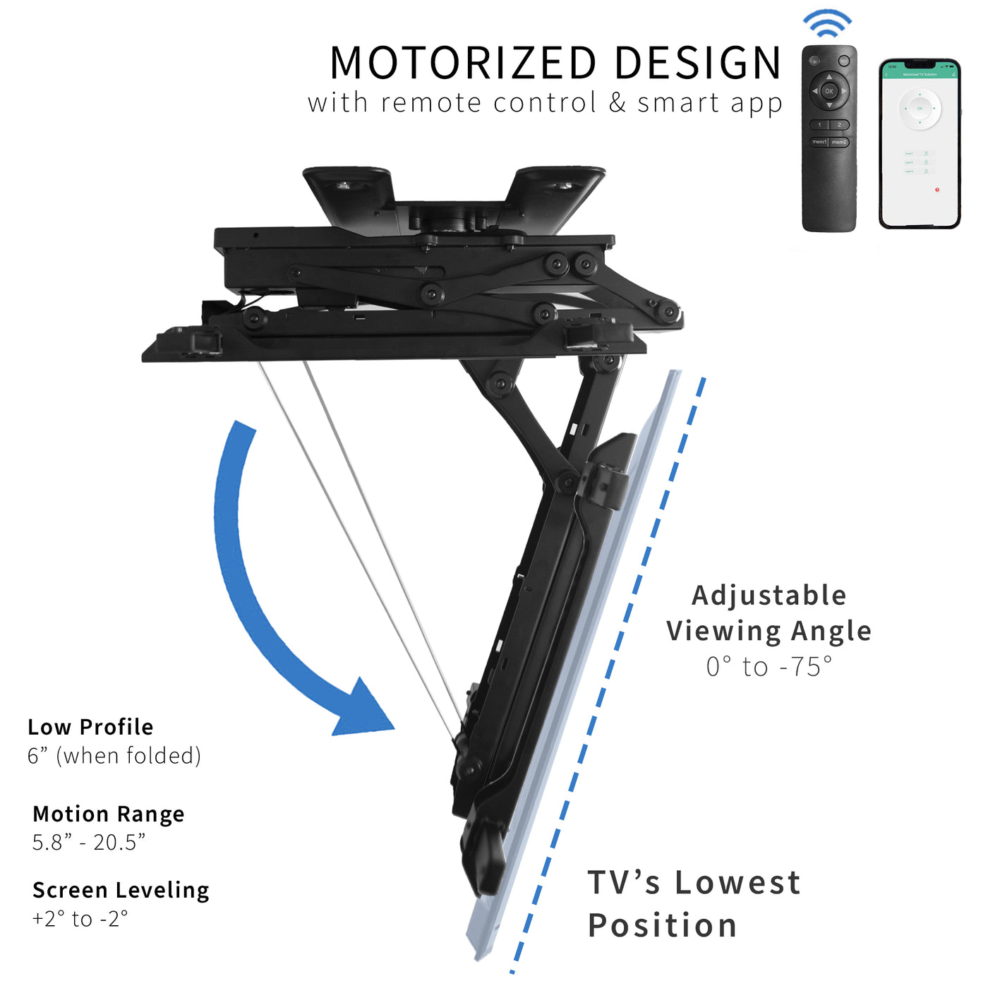 Electric Flip Down Swiveling Ceiling TV Mount for 32 to 70 inch Screens