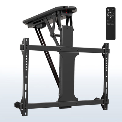 Sturdy electric flip down ceiling mount for TVs and monitors.