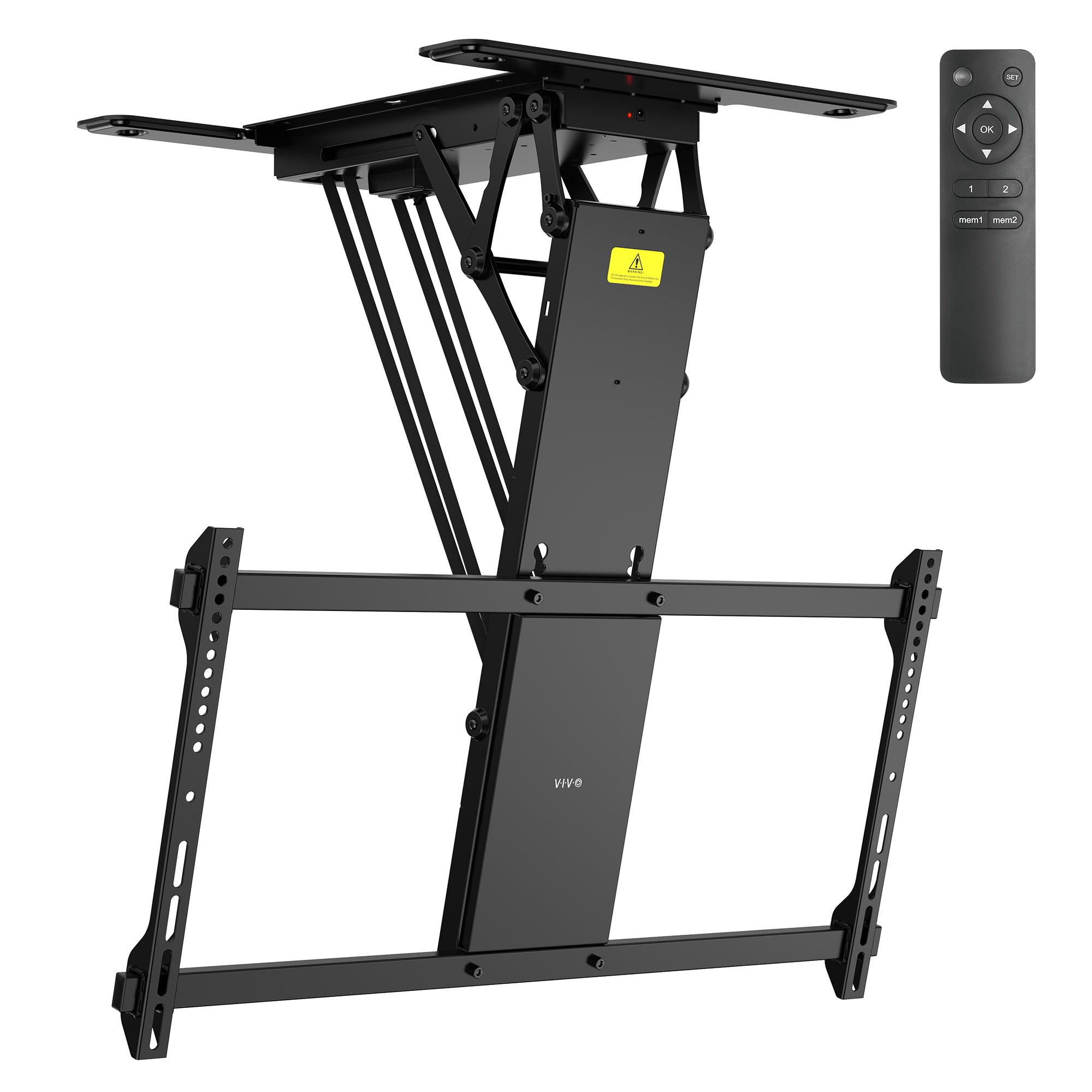 Electric Flip Down Ceiling TV Mount holds large TV's and features dual motors for effortless adjustment.