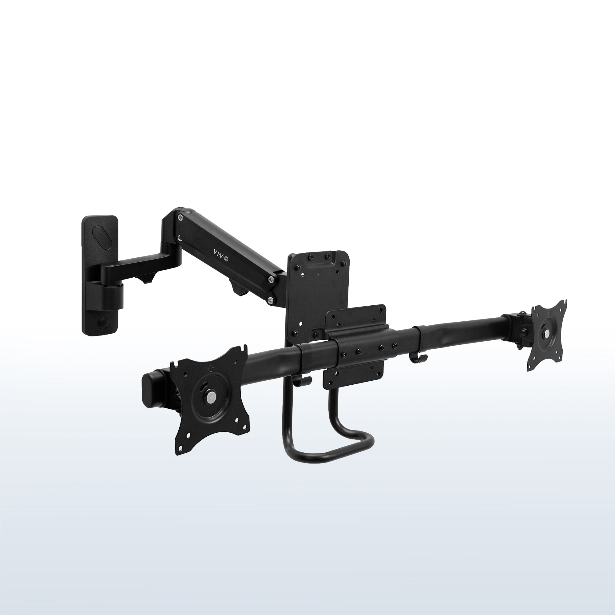 Dual Monitor Pneumatic Wall Mount for ergonomic viewing angles.