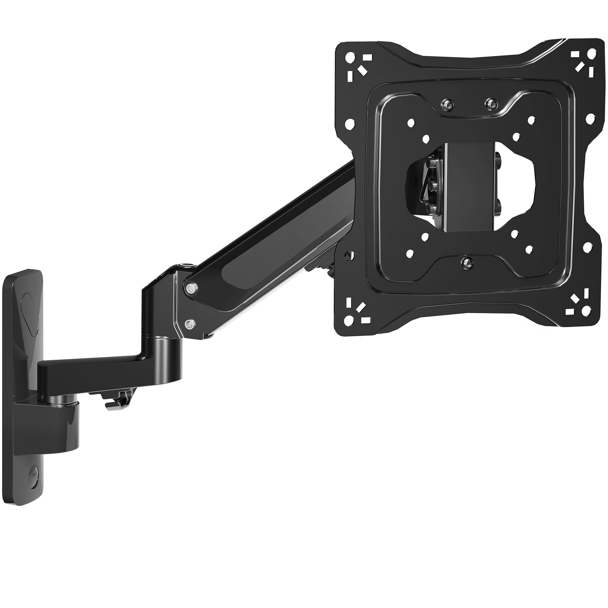 Sturdy aluminum wall mount for TV with articulation and integrated cable management.