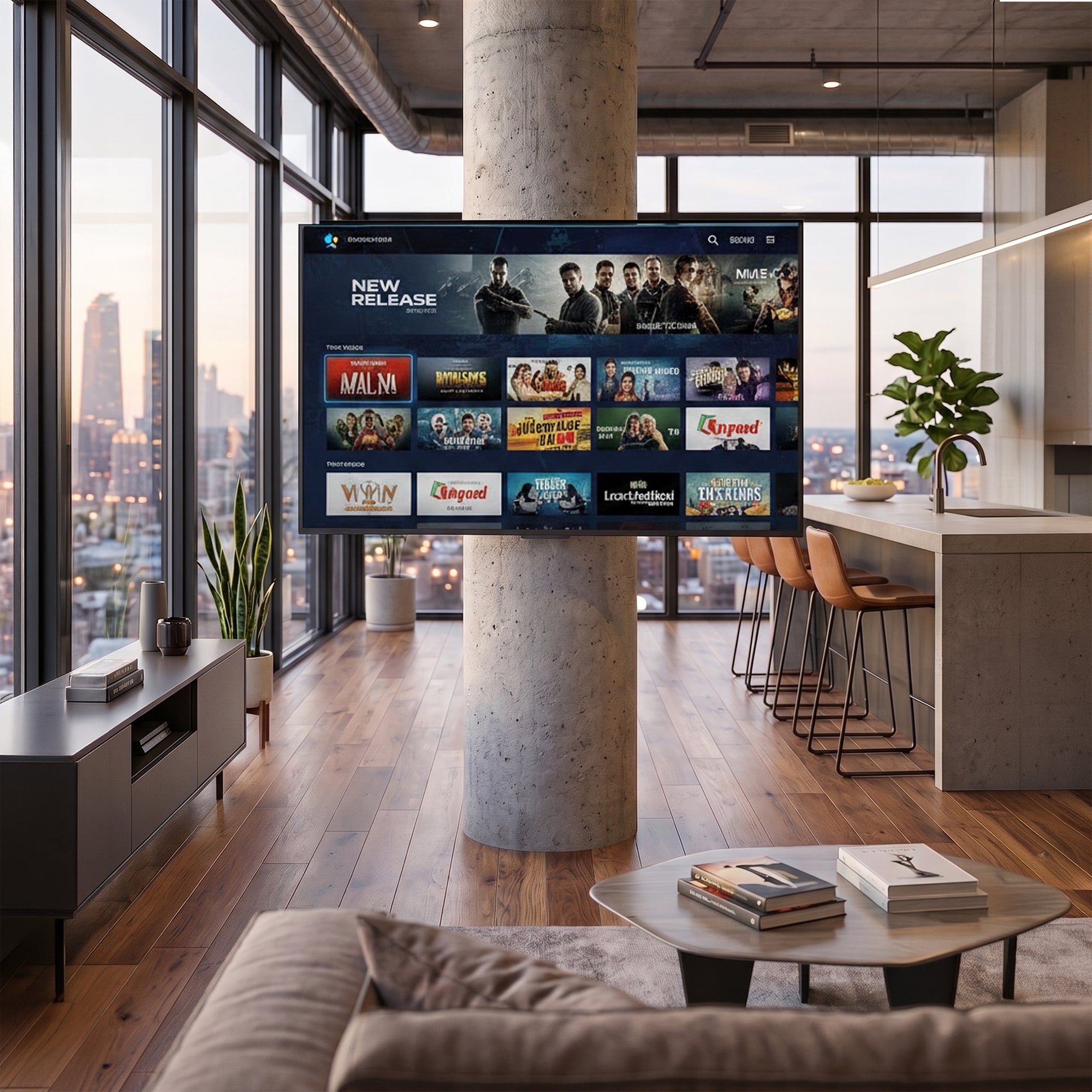 Strap-On Full Motion Round and Square Column TV Mount - 40" to 86" Screens