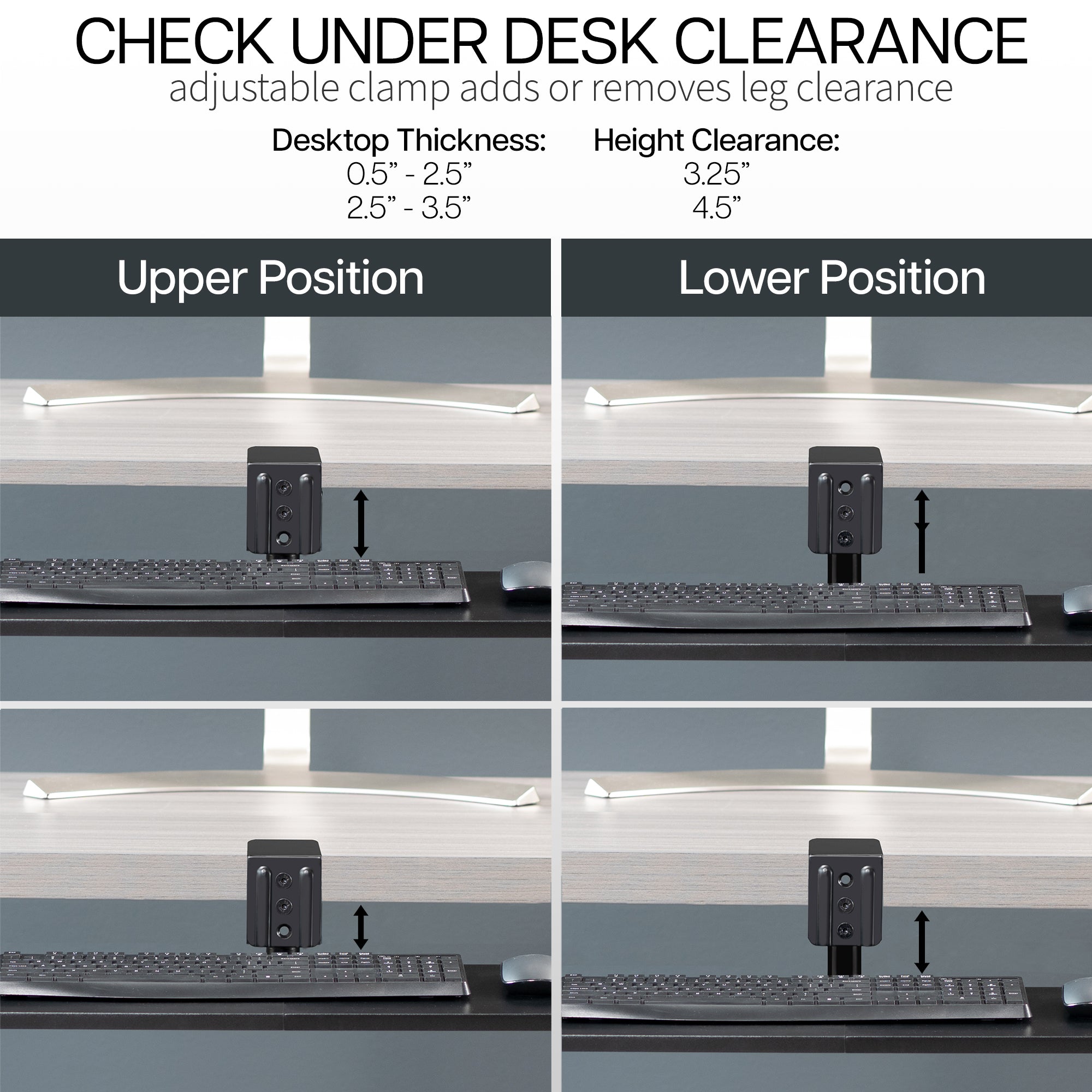 Clamp-on Rotating Computer Keyboard and Mouse Tray, Swiveling 25 x 10 inch Platform with Extra Sturdy Single Desk Clamp, Ergonomic Typing