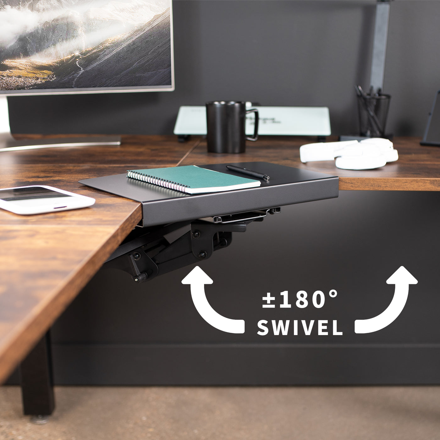 Black Corner Desk Keyboard Tray – VIVO - desk solutions, screen ...