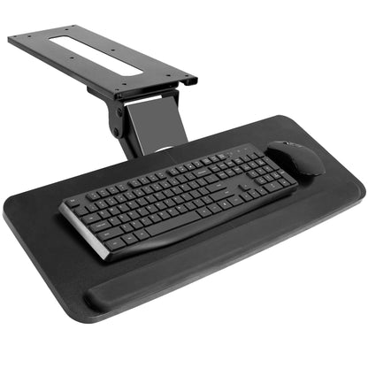 Ergonomic under desk keyboard tray mount with comfortable tilting angles for typing.