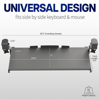 Under desk solid steel sliding keyboard tray.