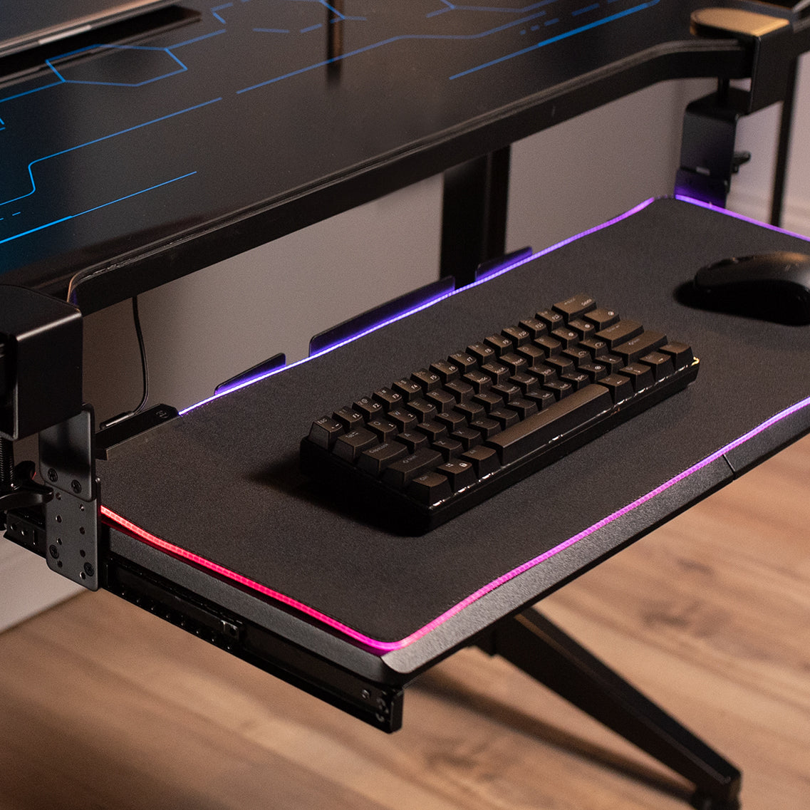 Clamp-on Height Adjustable Keyboard Tray with RGB Pad