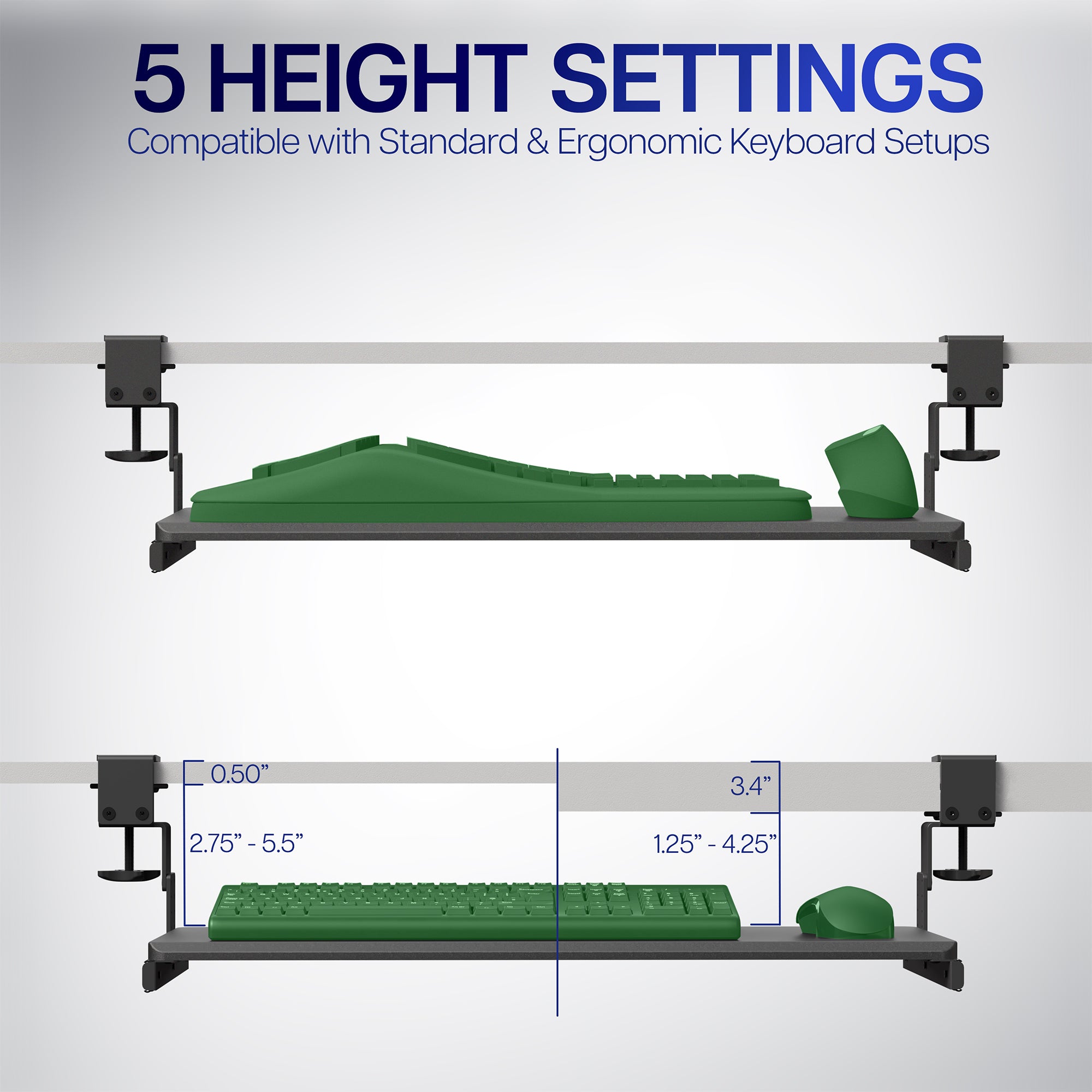 5 height settings customized to user preference.