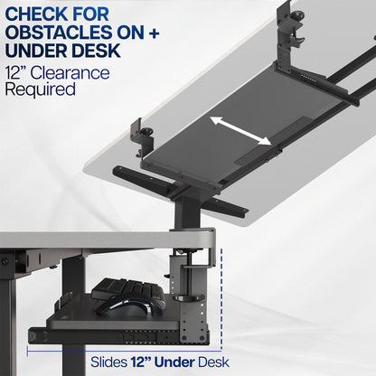 Under desk sliding ergonomic keyboard tray with room for a mouse.