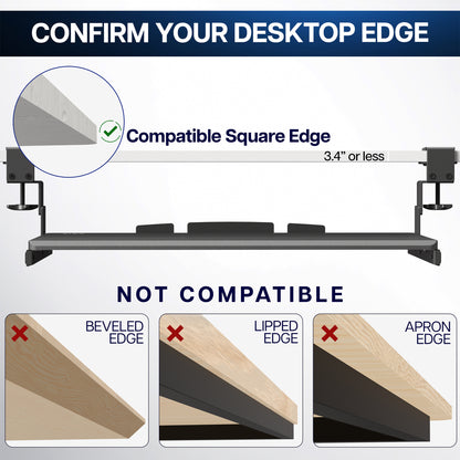 Under desk sliding ergonomic keyboard tray with room for a mouse.