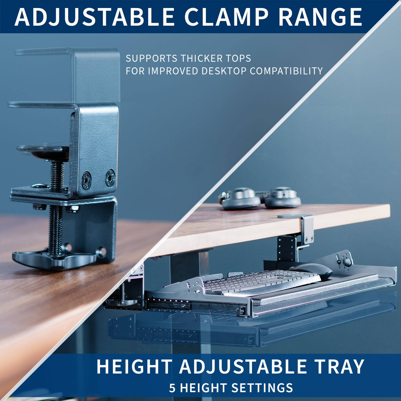 Key Keyboard Clamp Black Clamp-on Height Adjustable Tilting Keyboard Tray – VIVO - desk ...