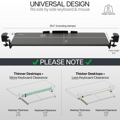 Ergonomic under desk keyboard tray mount attachment.