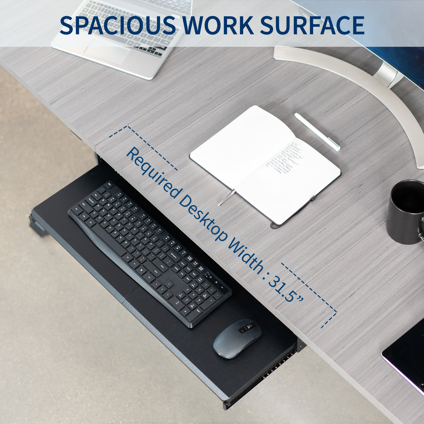 Black Under Desk Height Adjustable Keyboard Tray