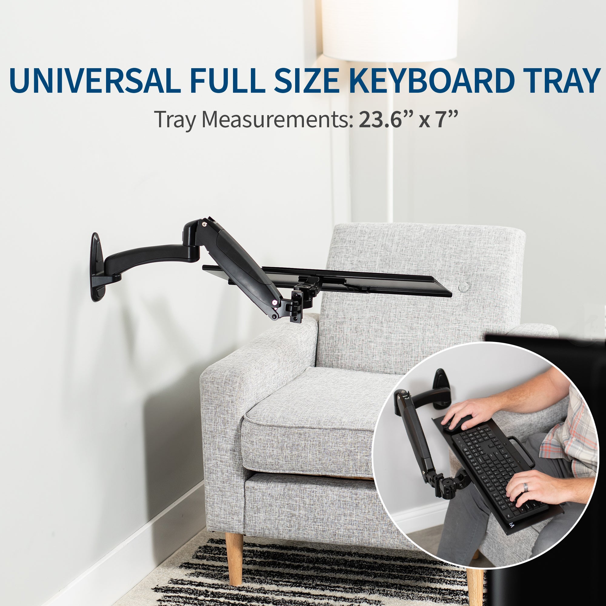 Adjustable wall mount keyboard tray.